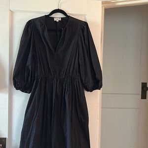 Mille Celeste black midi cotton poplin dress M